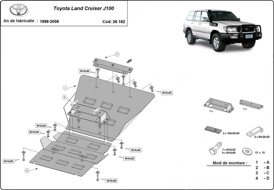 Ocelový kryt olejové vany pro Toyota Land Cruiser J100 1998 - 2008, všechny motory