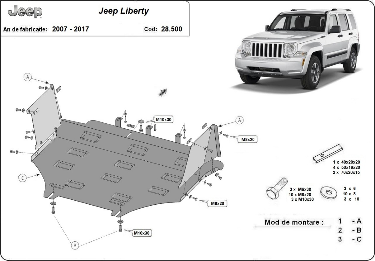 Ocelový kryt olejové vany pro Jeep Liberty 2007 - 2017, všechny motory