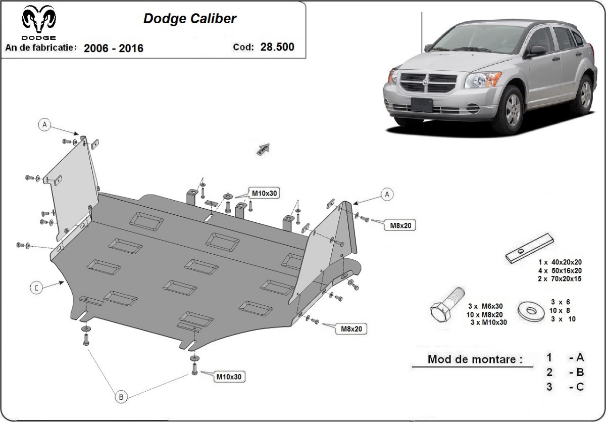 Ocelový kryt olejové vany pro Dodge Caliber 2006 - 2016, všechny motory