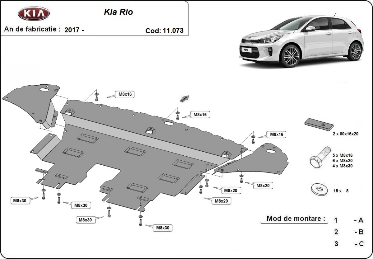 Ocelový kryt olejové vany pro Kia Rio 4 2017 - 2020, všechny motory