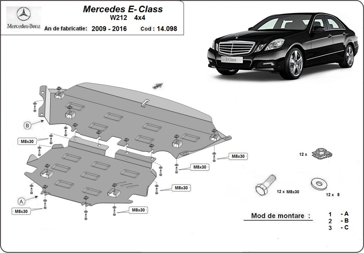 Ocelový kryt olejové vany pro Mercedes třídy E W212 - 4x4 2009 - 2016, 4x4
