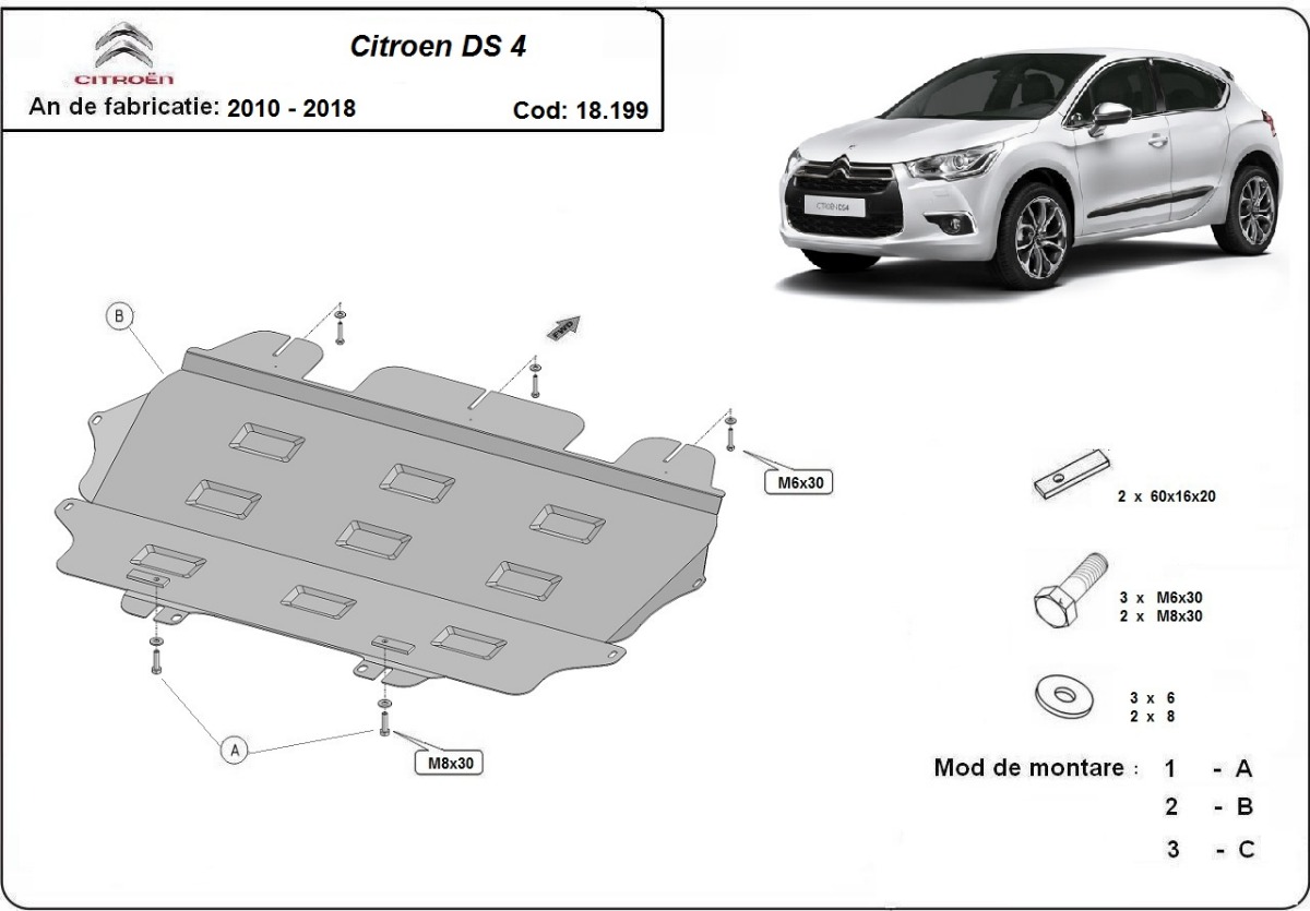 Ocelový kryt olejové vany pro Citroen DS4 2010 - 2018, všechny motory