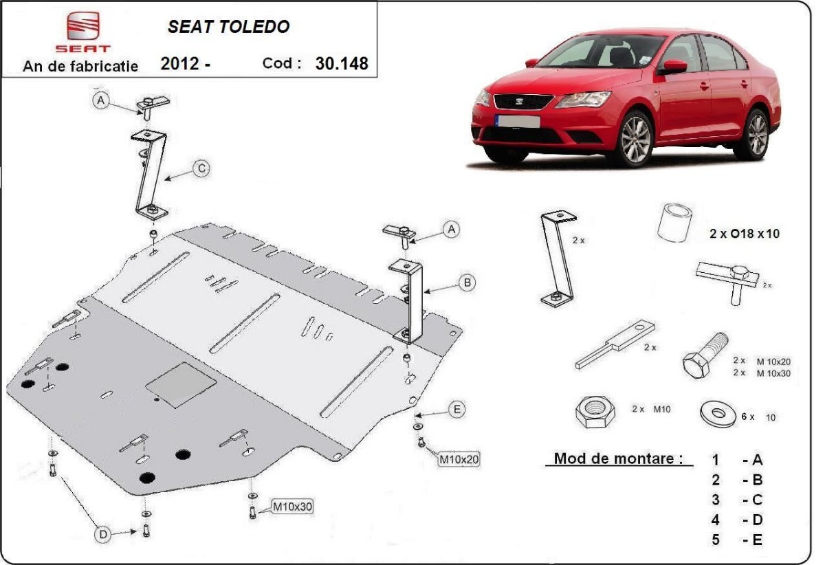 Ocelový kryt olejové vany pro Seat Toledo 4 2012 - 2019, všechny motory