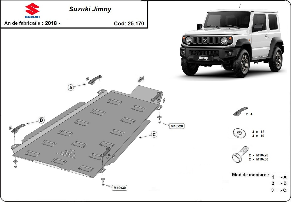 Ocelový kryt rozdělovací převodovky pro Suzuki Jimny - 3dveřový model 2018 - 2026, všechny motory
