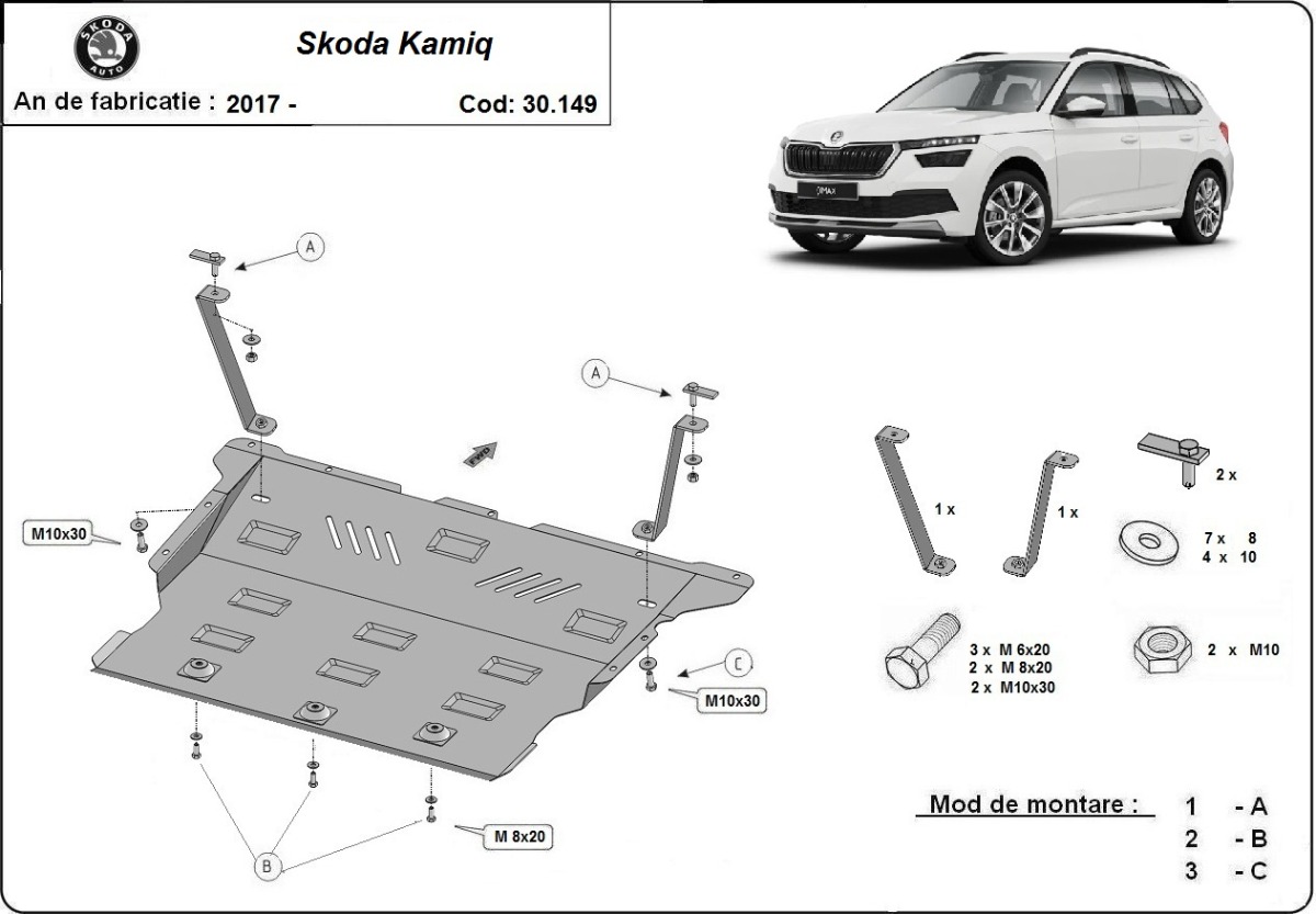 Ocelová ochrana pod olejovou vanu pro Škoda Kamiq 2017 - 2026, všechny motory