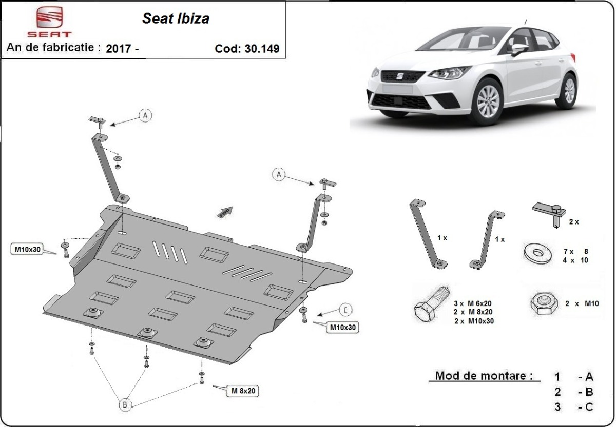 Ocelový kryt olejové vany pro Seat Ibiza 2017 - 2026, všechny motory