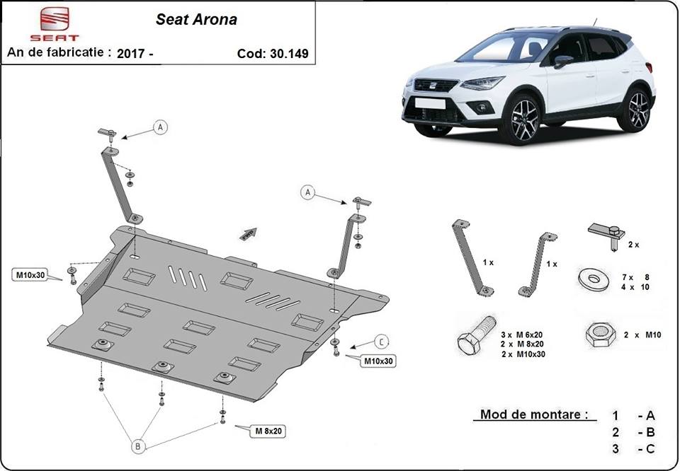 Ocelový kryt olejové vany pro Seat Arona 2017 - 2026, všechny motory