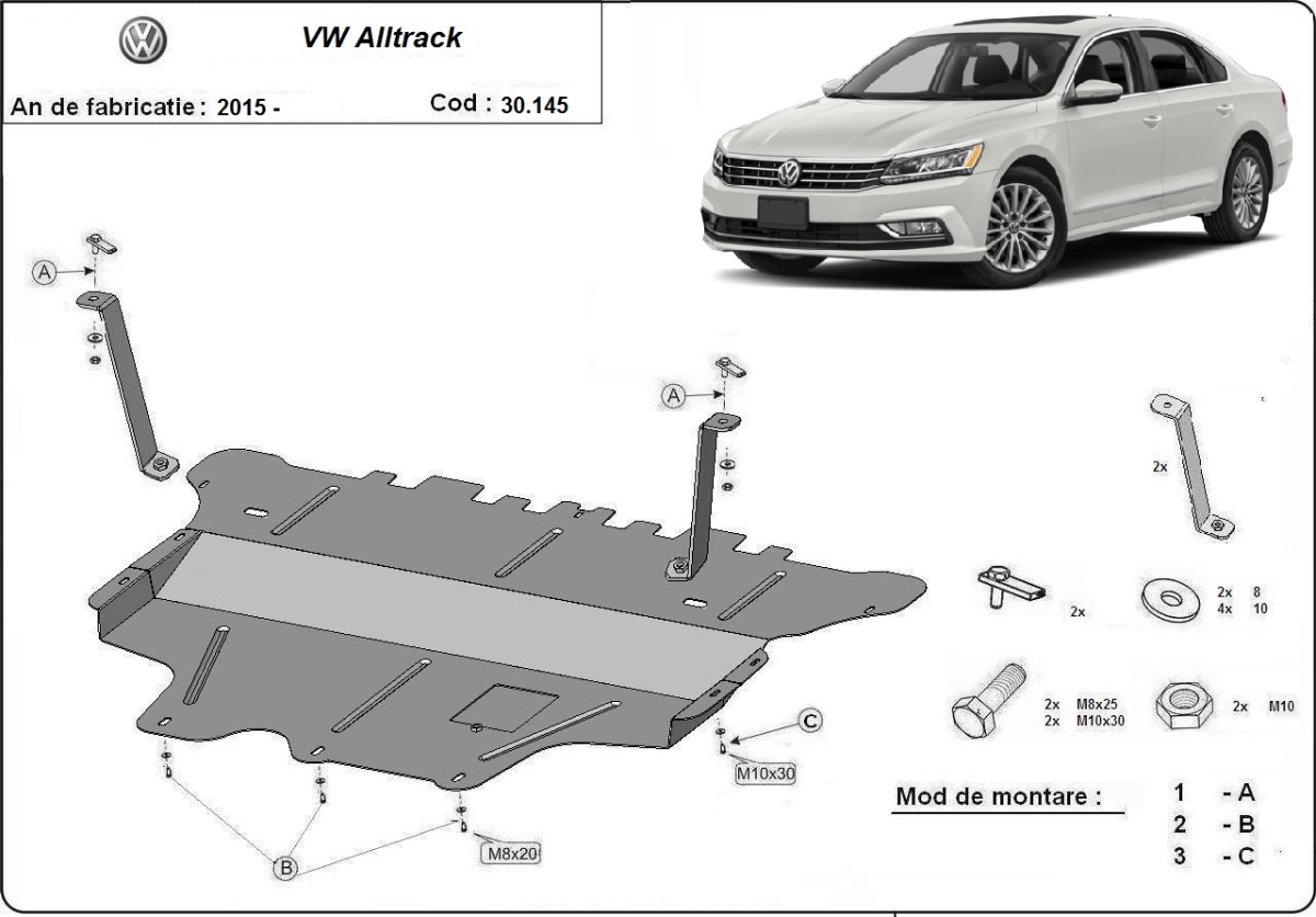 Ocelový kryt olejové vany pro VW Passat Alltrack - manuální převodovka 2015 - 2026, všechny motory