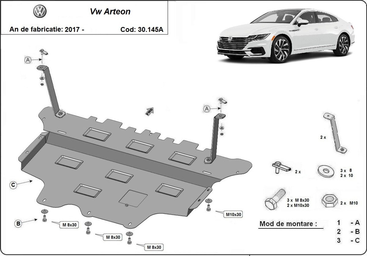 Ocelový kryt olejové vany pro VW Arteon - automatická převodovka 2017 - 2026, všechny motory