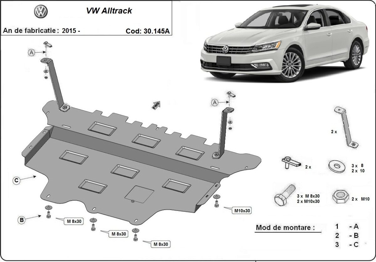 Ocelový kryt olejové vany pro VW Passat Alltrack - automatická převodovka 2015 - 2026, všechny motory