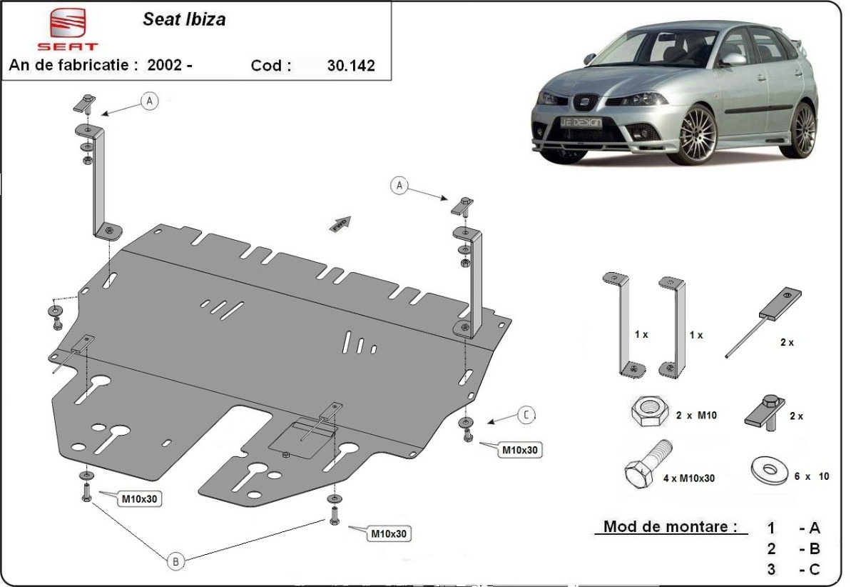 Ocelový kryt olejové vany pro Seat Ibiza Benzin 2002 - 2017, všechny motory