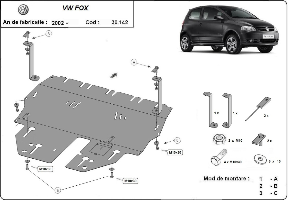 Ocelový kryt olejové vany pro VW Fox 2002 - 2026, všechny motory