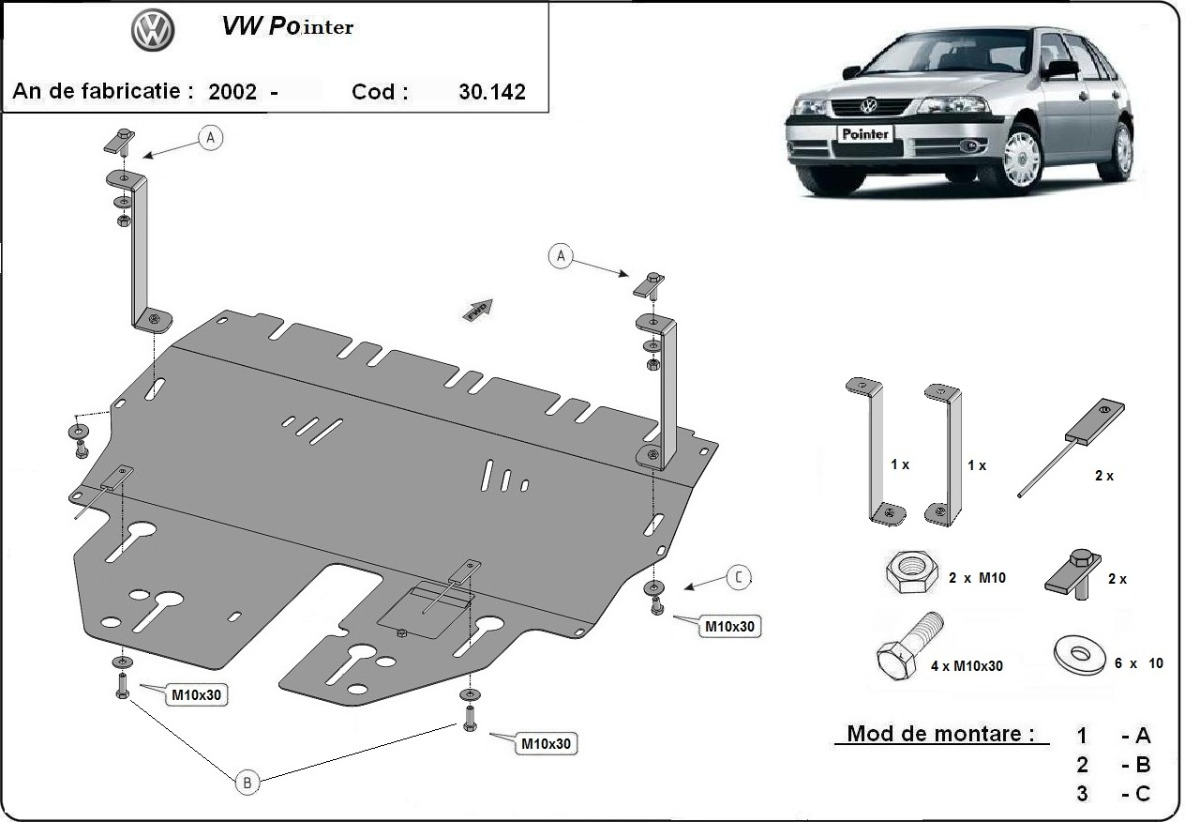 Ocelový kryt olejové vany pro Volkswagen Pointer 2004 - 2026, 1,0 B