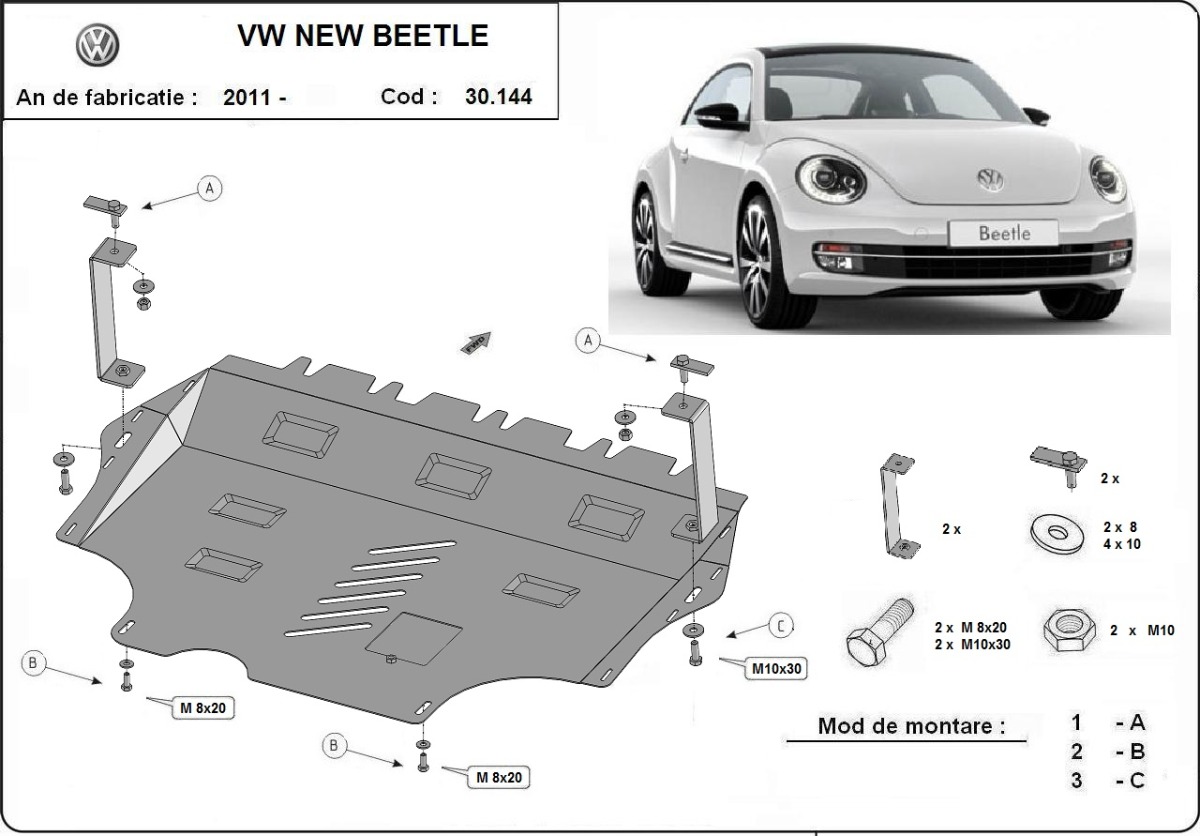 Ocelový kryt olejové vany pro Volkswagen New Beetle 2011 - 2026, všechny motory