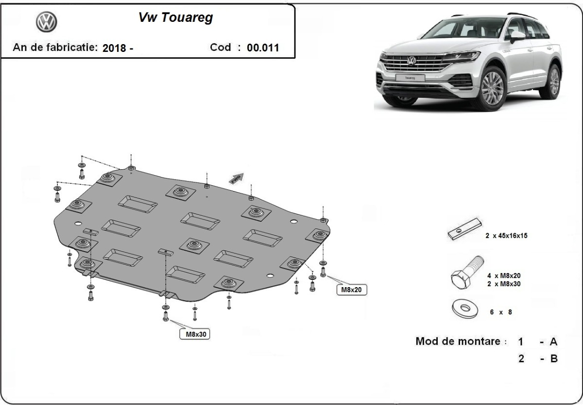 Ocelový kryt převodovky pro VW Touareg 2018 - 2026, všechny motory