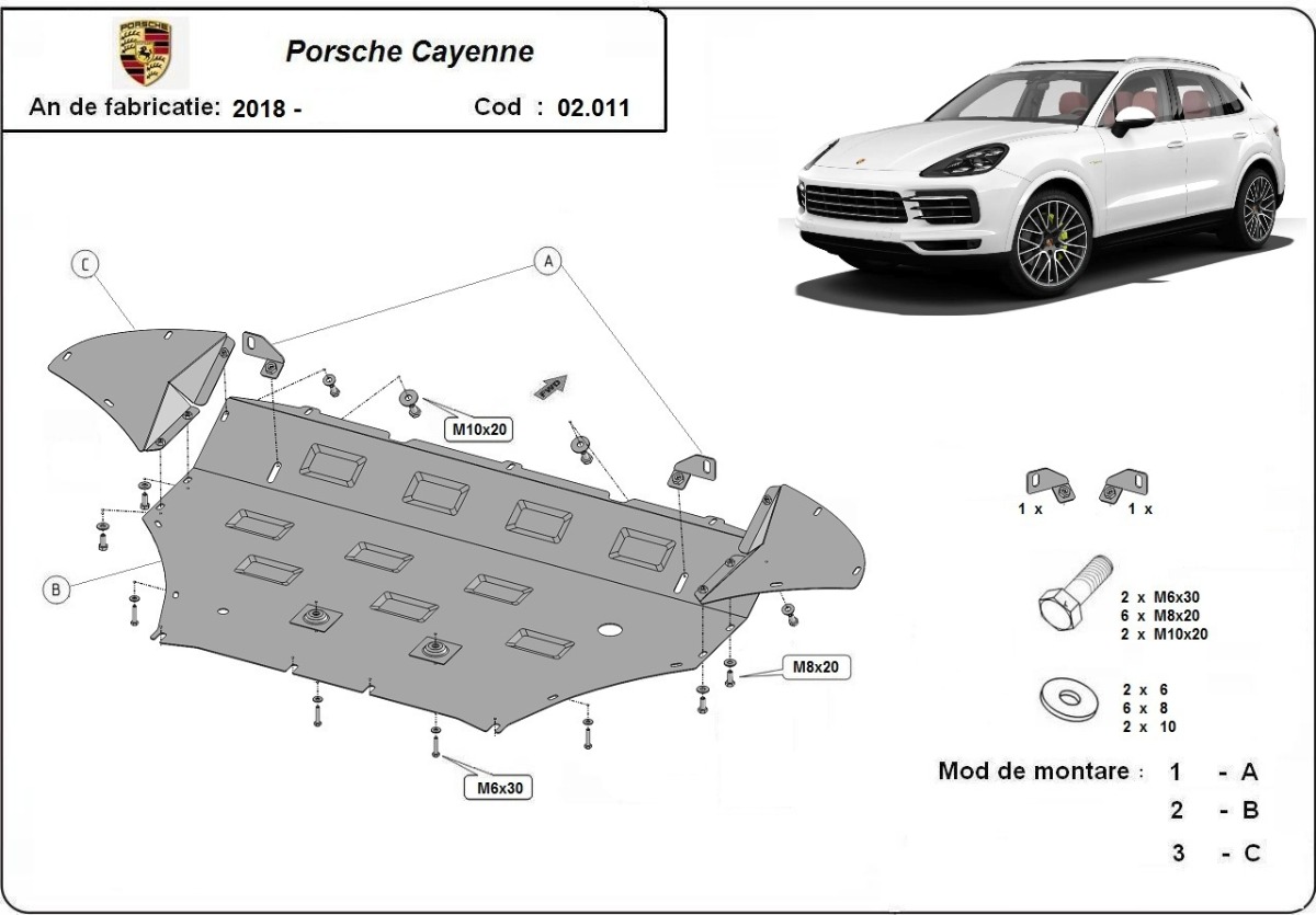 Ocelový kryt olejové vany pro Porsche Cayenne 2018 - 2026, všechny motory