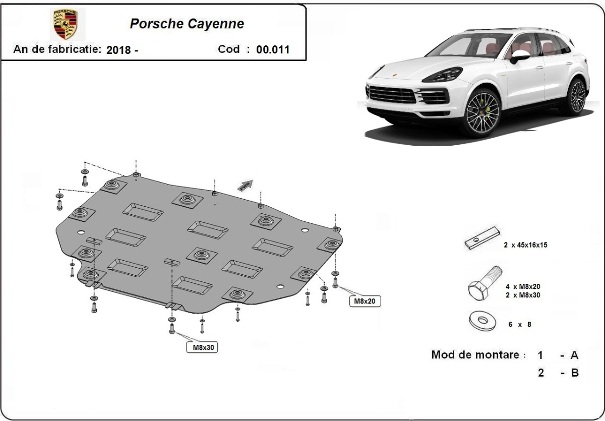 Ocelový kryt převodovky pro Porsche Cayenne 2018 - 2026, všechny motory