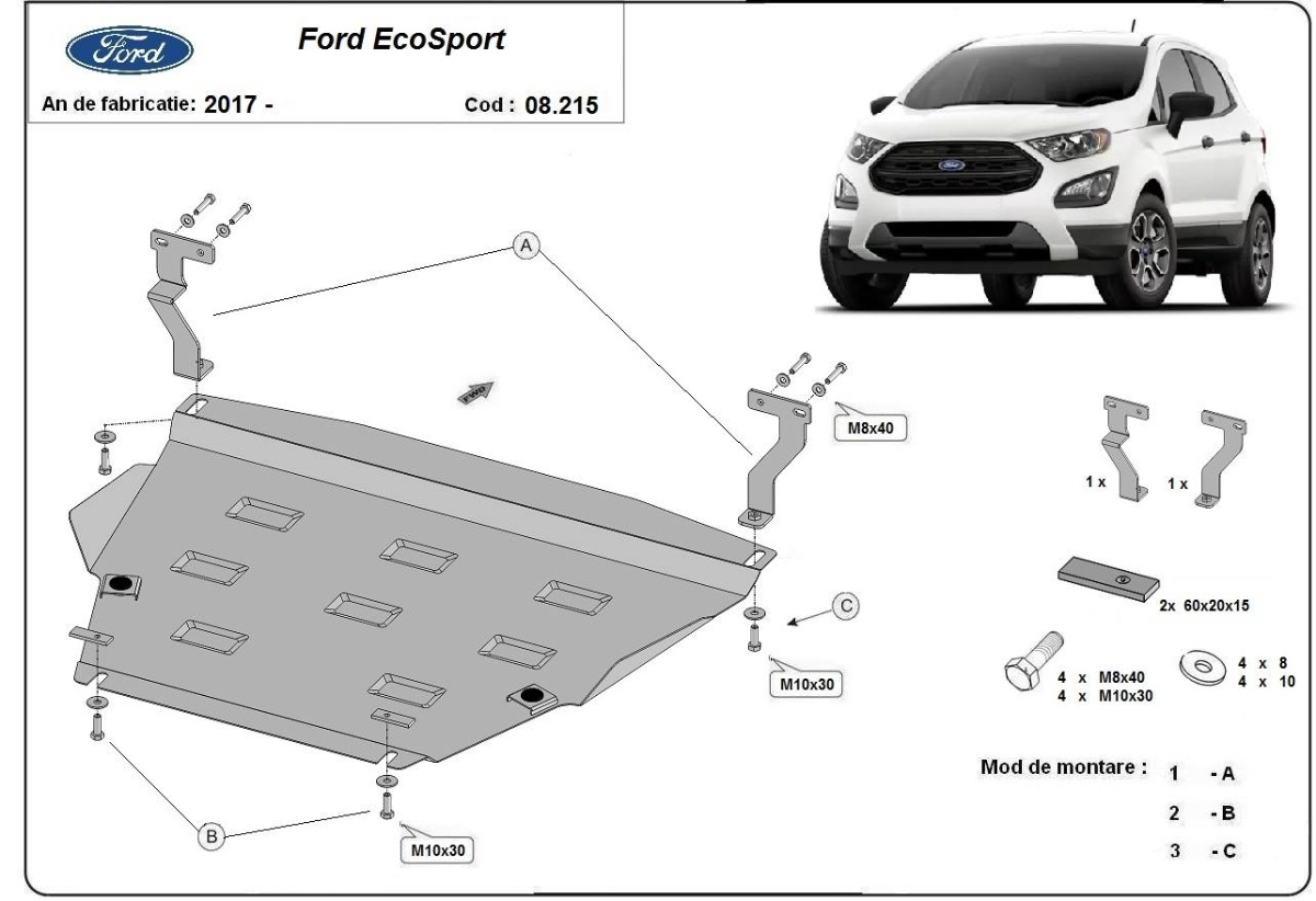 Ocelový kryt olejové vany Ford EcoSport 2017 - 2026, všechny motory