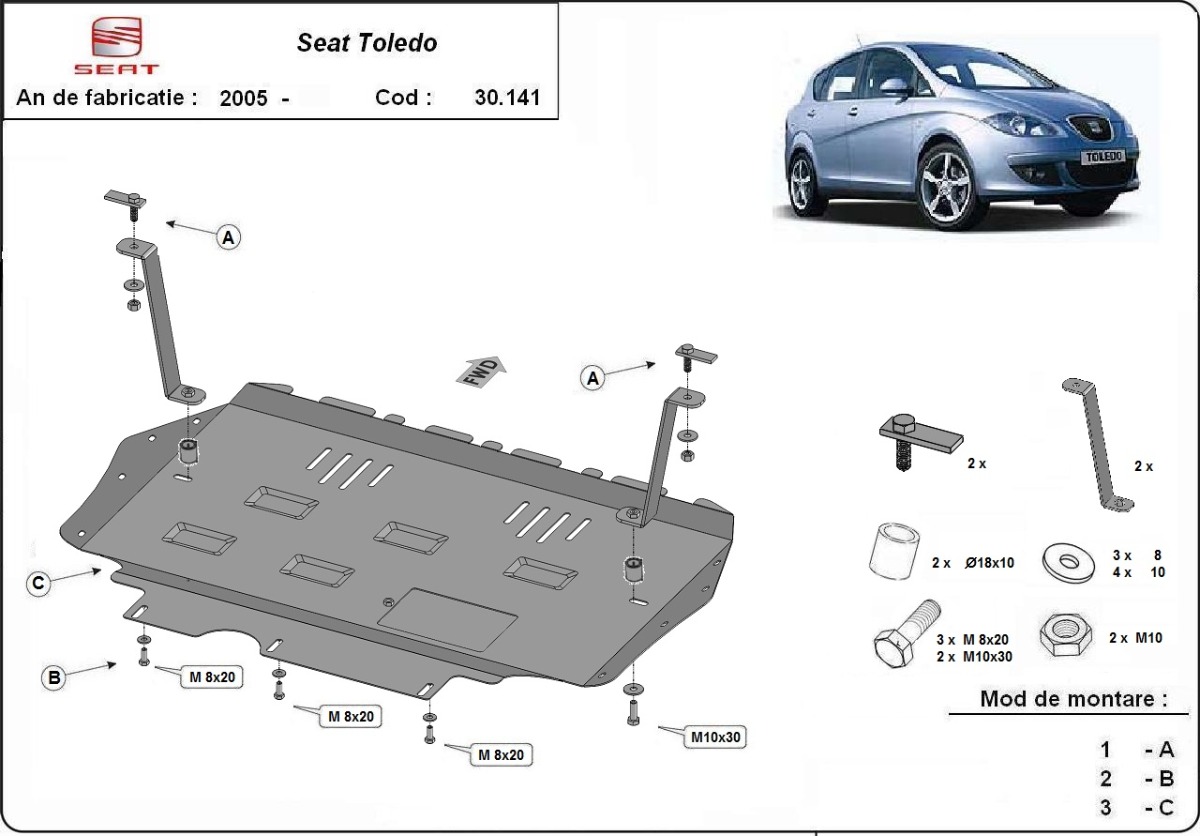 Ocelový kryt olejové vany pro Seat Toledo 3 2005 - 2012, všechny motory