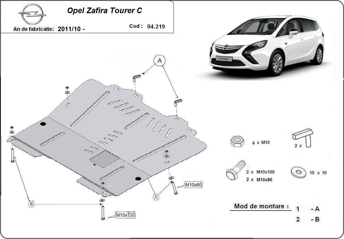 Ocelový kryt olejové vany pro Vauxhall Zafira C 2011 - 2020, všechny motory