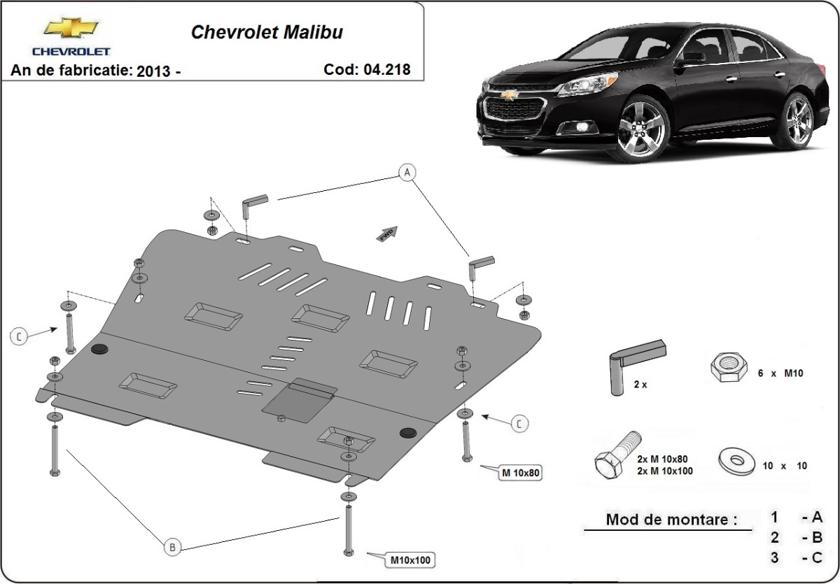 Ocelový kryt olejové vany pro Chevrolet Malibu 2013 - 2015, všechny motory