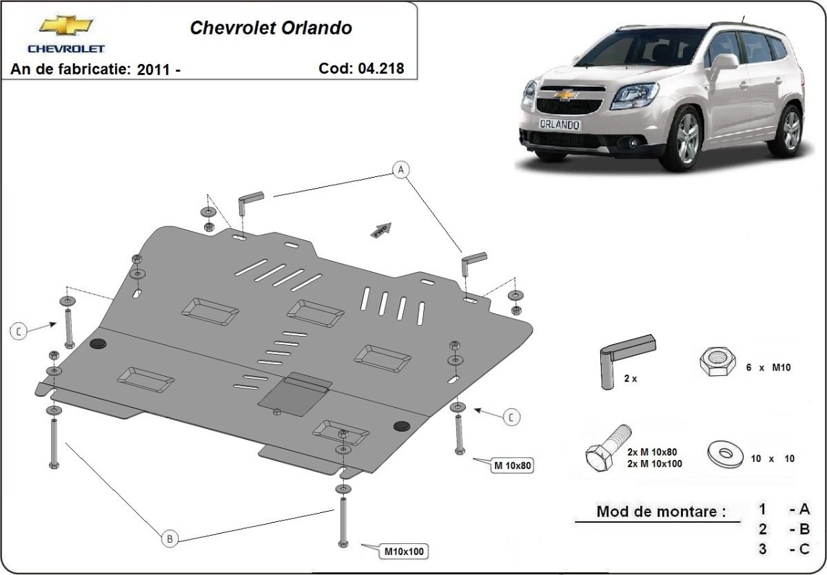 Ocelový kryt olejové vany pro Chevrolet Orlando 2011 - 2018, všechny motory