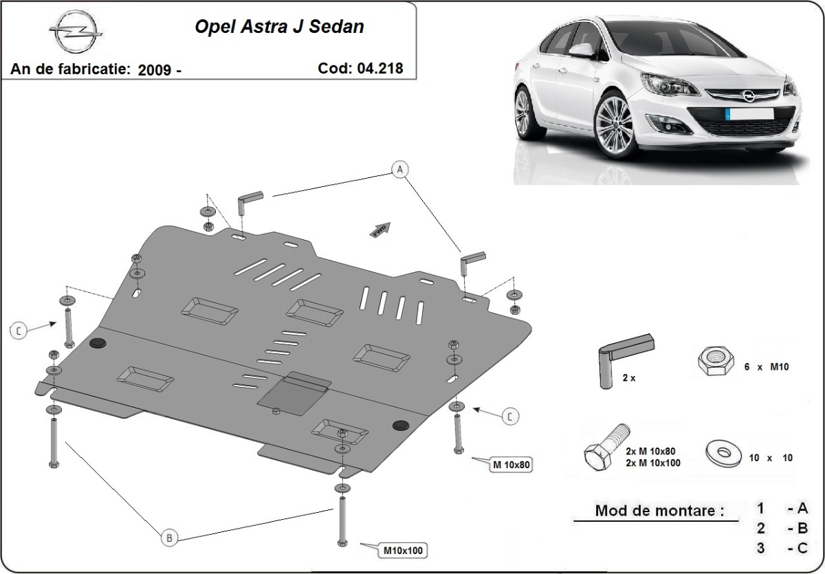 Ocelový kryt olejové vany pro Vauxhall Astra J Sedan 2013 - 2018, všechny motory