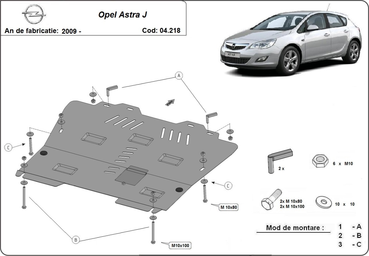 Ocelový kryt olejové vany pro Vauxhall Astra J 2009 - 2015, všechny motory