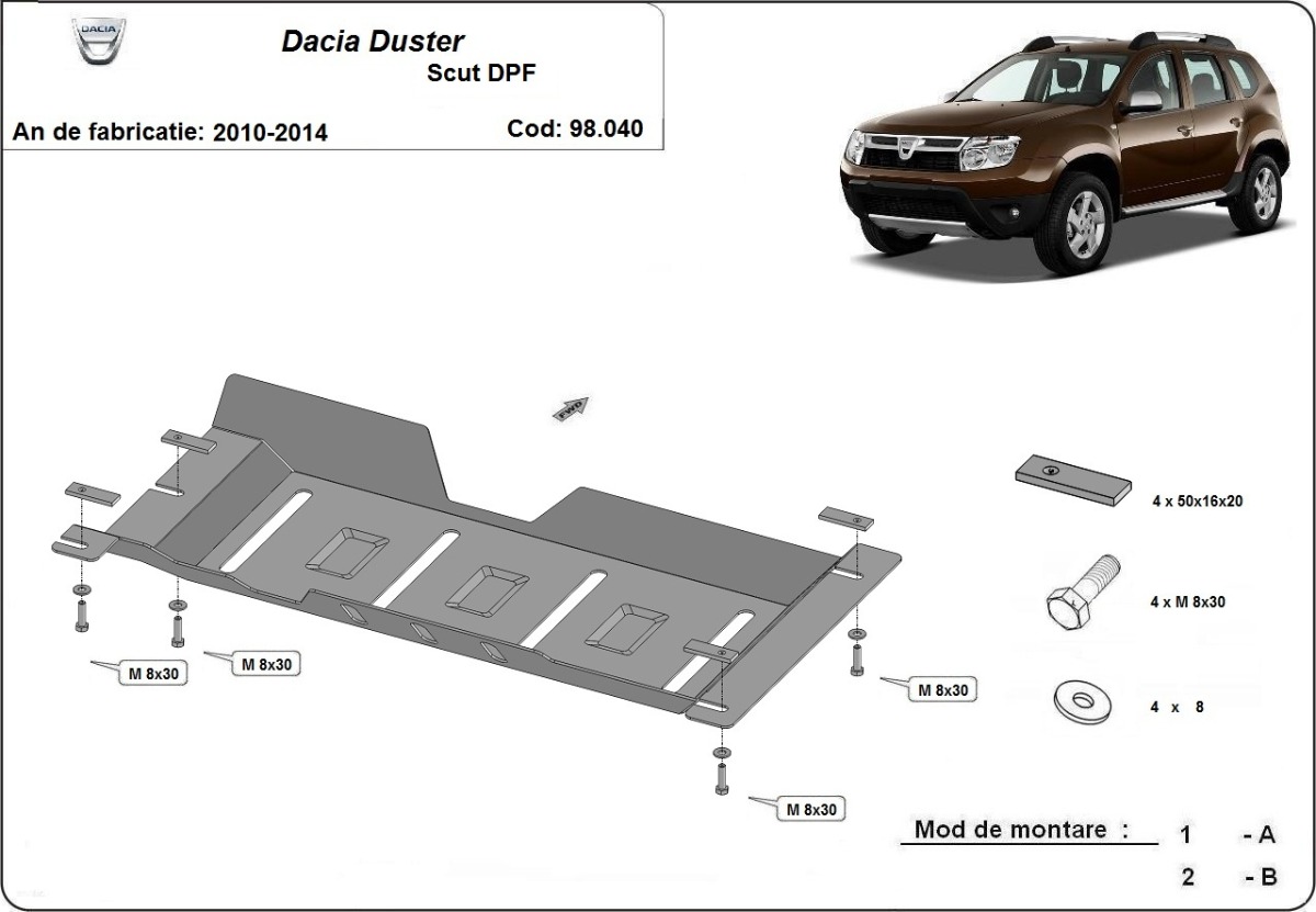 Ocelový kryt DPF pro Dacia Duster 2010 - 2013, všechny motory