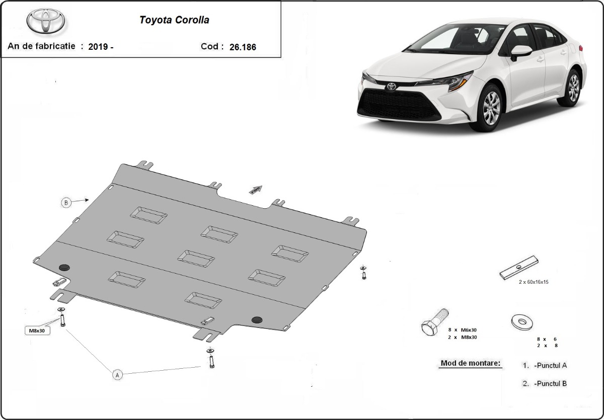 Ocelový kryt olejové vany pro Toyota Corolla 2019 - 2026, všechny motory