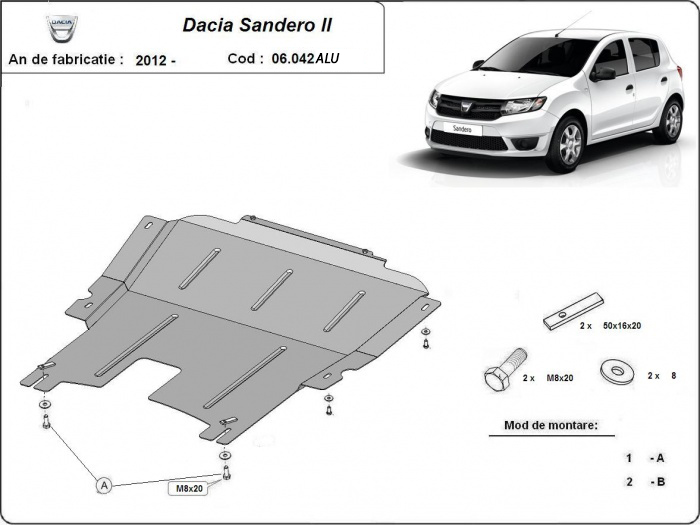 Hliníkový kryt olejové vany pro DACIA SANDERO 2 2012 - 2020, všechny motory