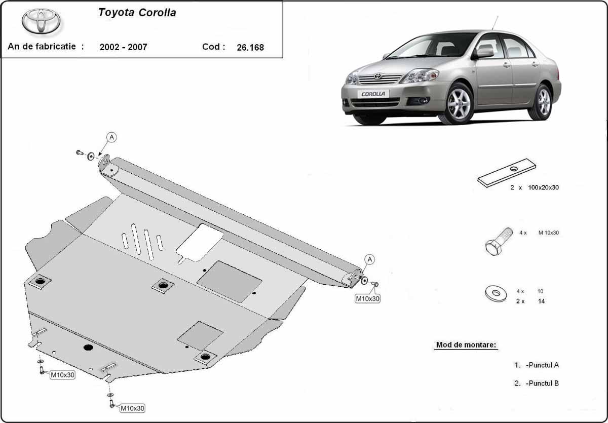 Ocelový kryt olejové vany pro Toyota Corolla -E120/E130 2002 - 2007, všechny motory