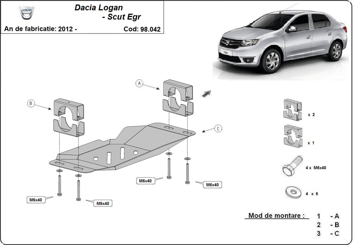 Ocelový kryt pro systém Stop&Go, EGR Dacia Logan 2 2012 - 2020, všechny motory