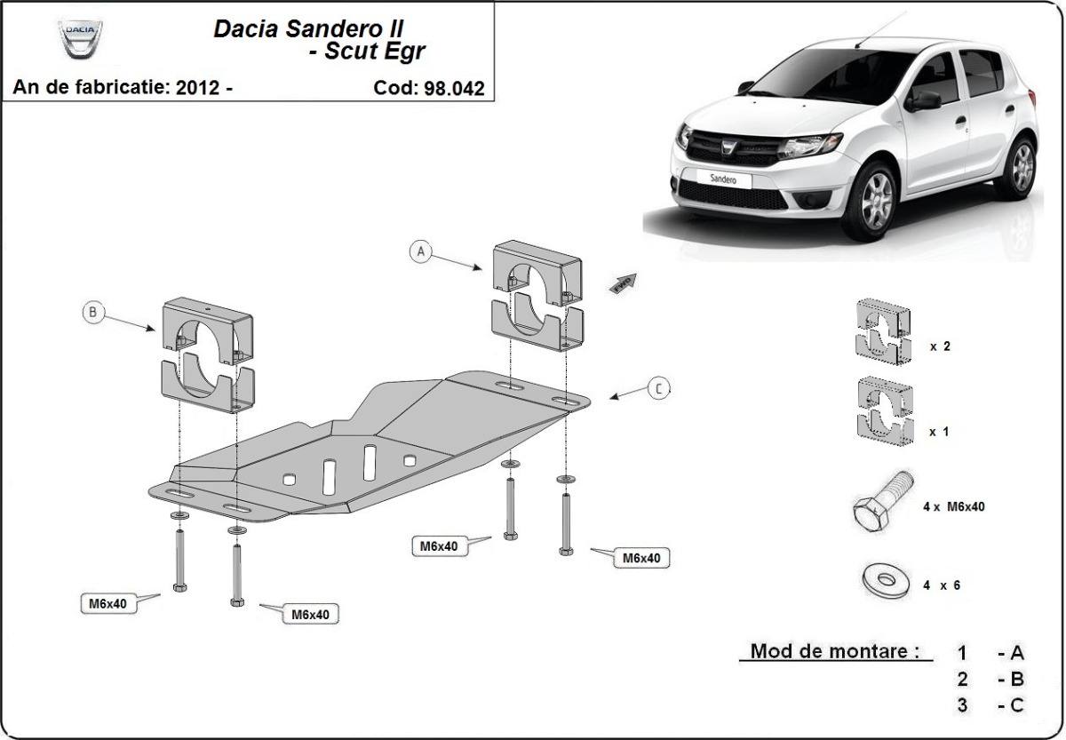Ocelový kryt pro systém Stop&Go, EGR Dacia Sandero 2 2012 - 2020, všechny motory