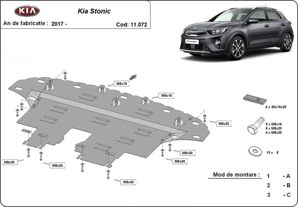 Ocelový kryt olejové vany pro Kia Stonic 2017 - 2026, všechny motory