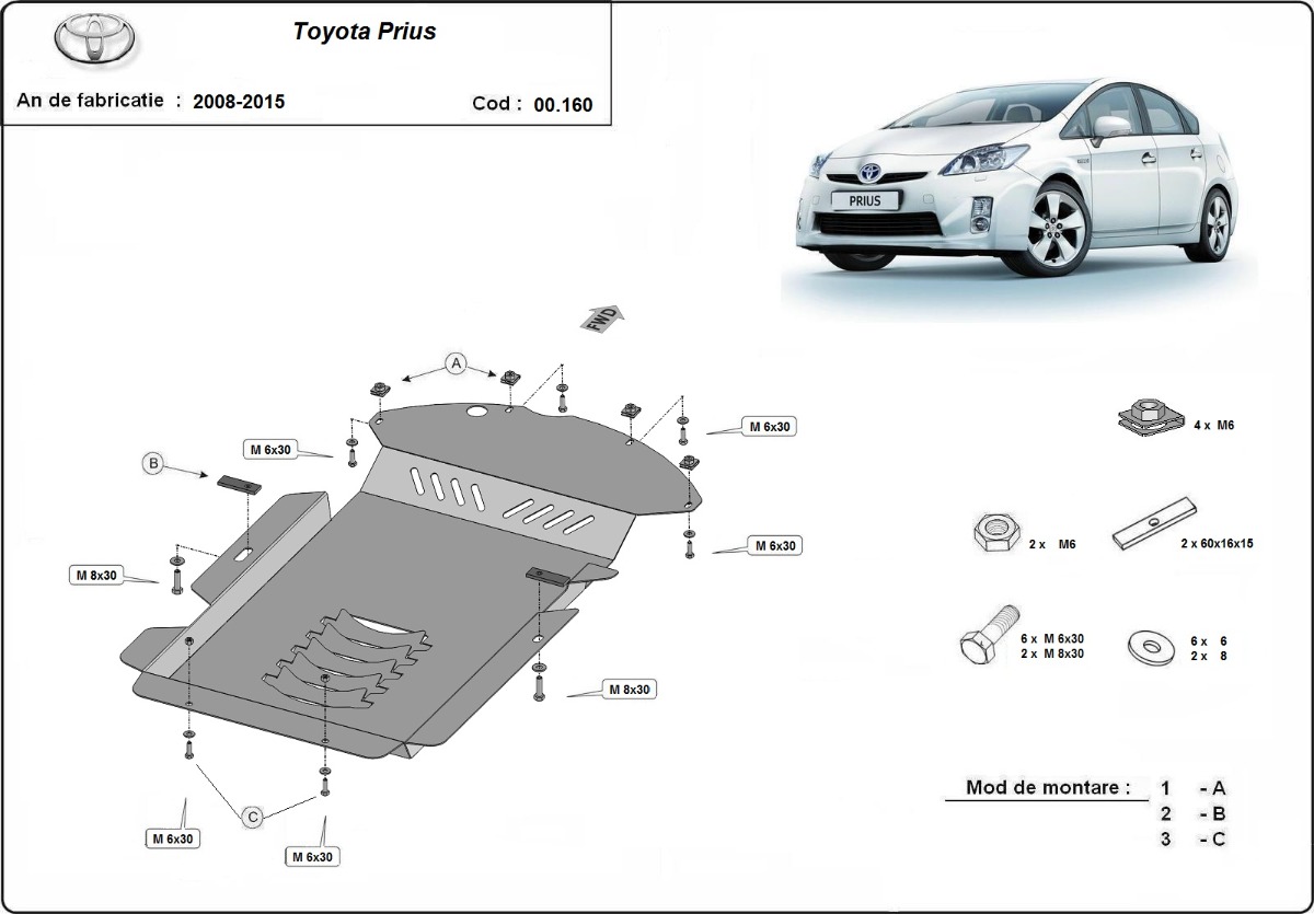 Ocelový kryt katalyzátoru/zámek katalyzátoru pro Toyota Prius 3 2008 - 2015, všechny motory