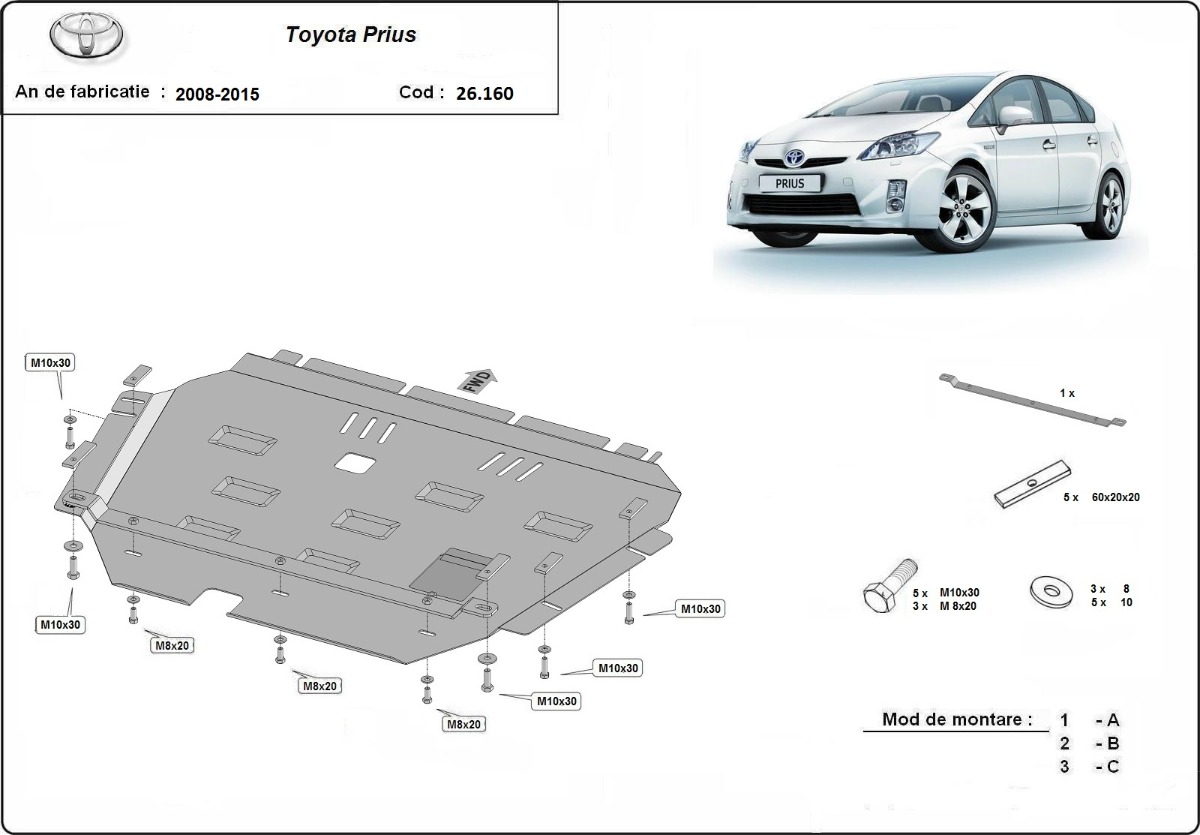 Ocelový kryt olejové vany pro Toyota Prius 2008 - 2015, všechny motory