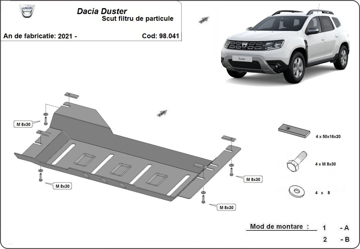 Ocelový kryt DPF pro Dacia Duster 2021 - 2024, všechny motory
