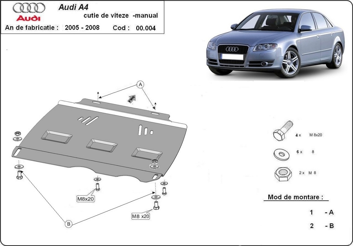 Ocelový kryt manuální převodovky Audi A4 B7 All Road 2005 - 2008, všechny motory
