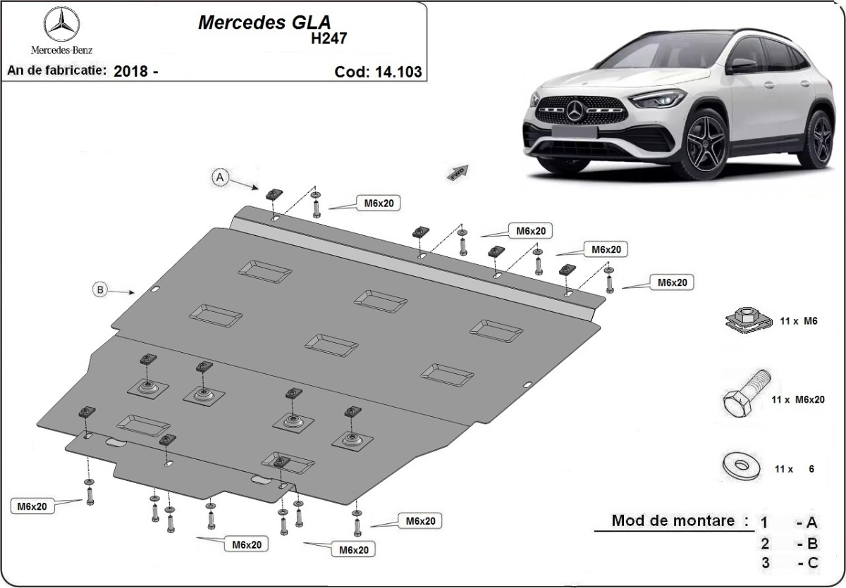 Ocelový kryt olejové vany pro Mercedes GLA H247 2018 - 2026, všechny motory