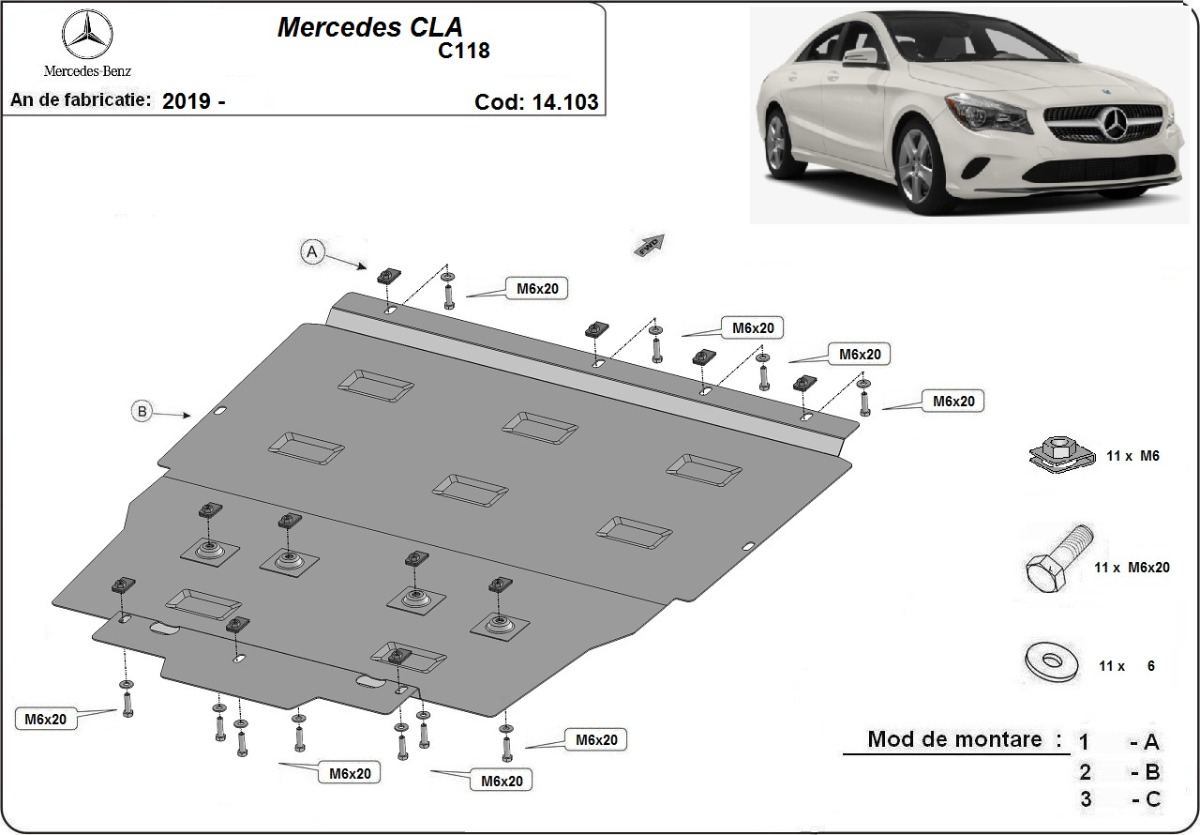 Ocelový kryt olejové vany pro Mercedes CLA C118 2018 - 2026, všechny motory
