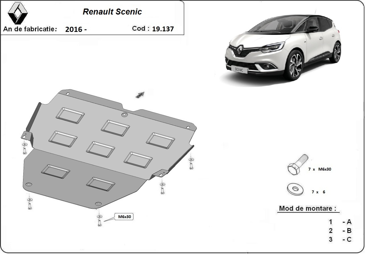 Ocelový kryt olejové vany pro Renault Scenic 4 2016 - 2022, všechny motory