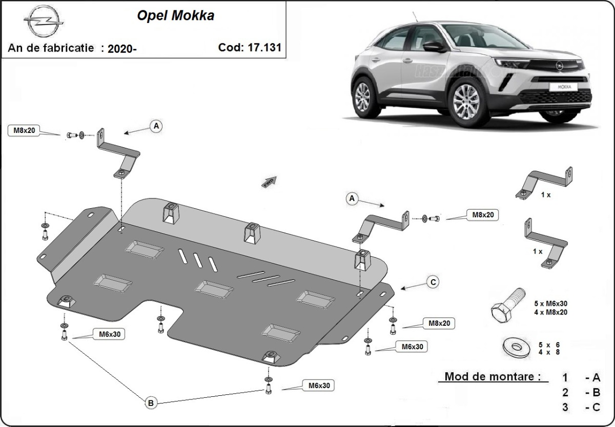 Ocelový kryt olejové vany pro Vauxhall Mokka B 2019 - 2026, všechny motory