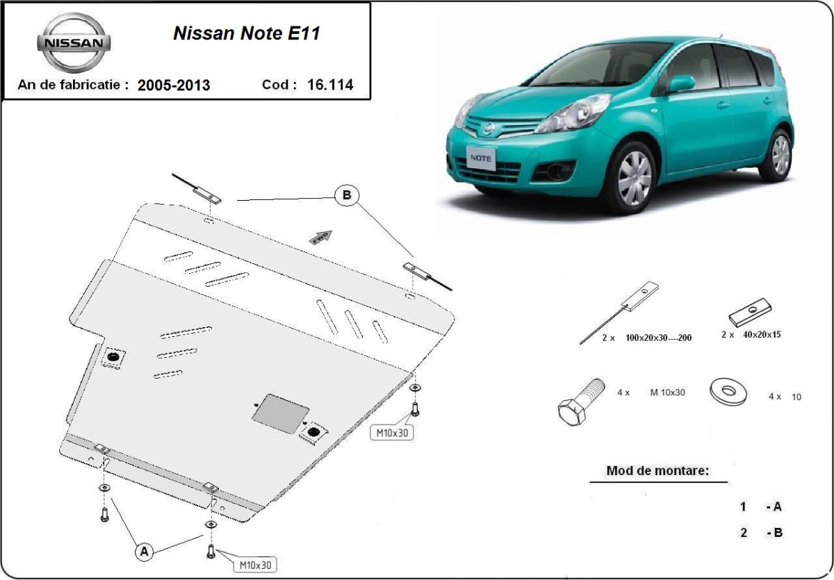 Ocelový kryt olejové vany pro Nissan Note 2005 - 2013, všechny motory