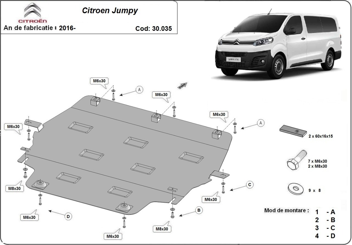 Ocelový kryt olejové vany pro Citroen Jumpy 2016 - 2026, všechny motory