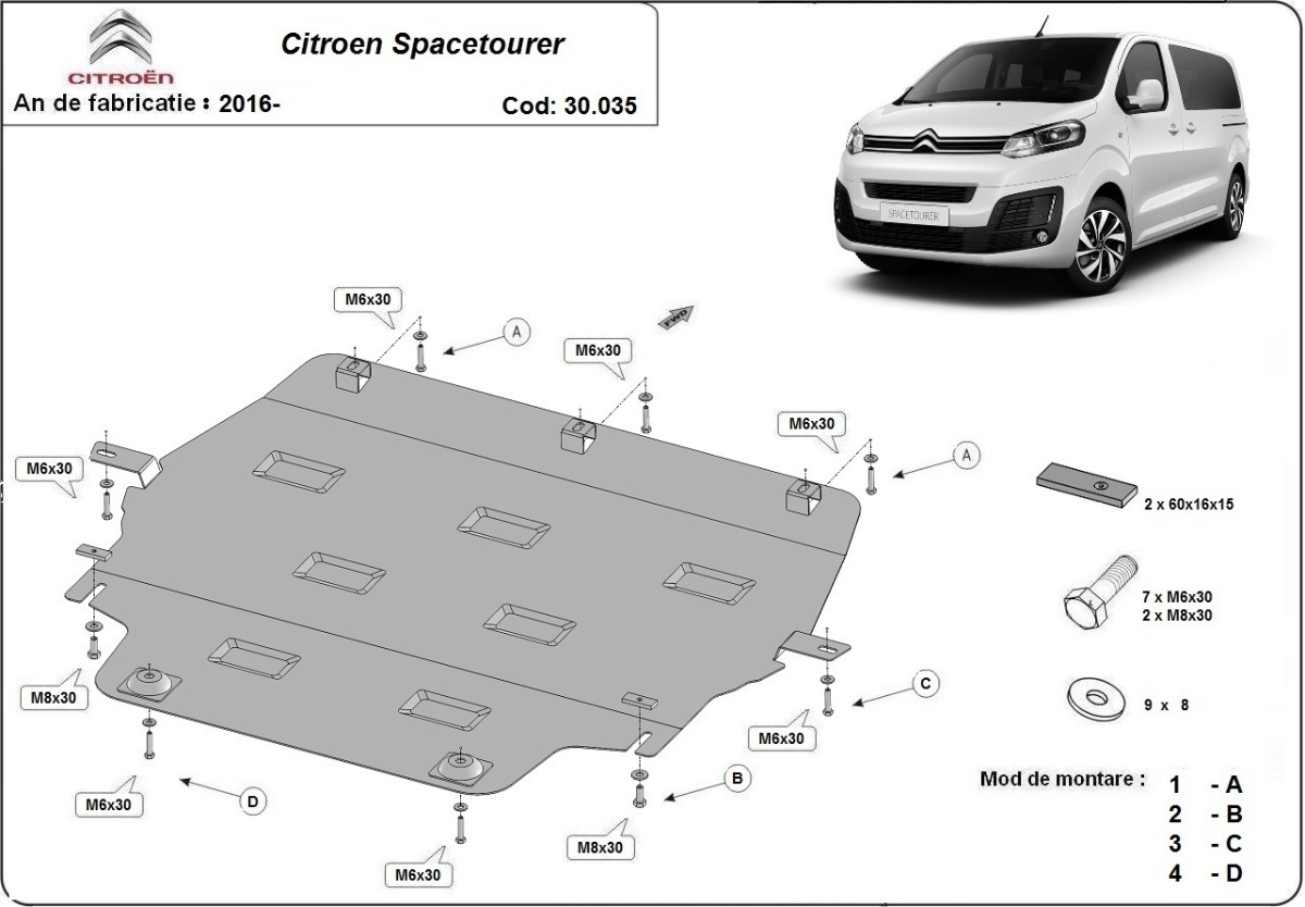 Ocelový kryt olejové vany pro Citroen Spacetourer 2016 - 2026, všechny motory