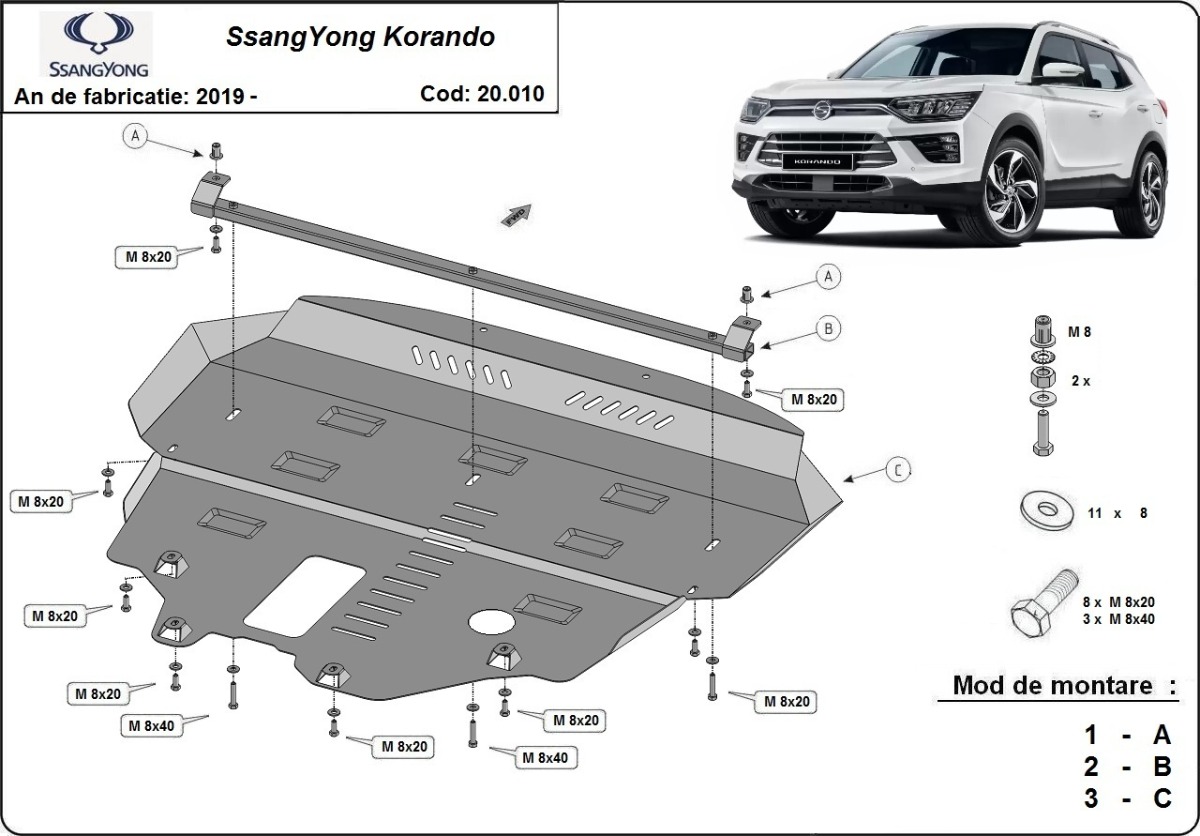 Ocelový kryt olejové vany pro SsangYong Korando 2019 - 2026, všechny motory