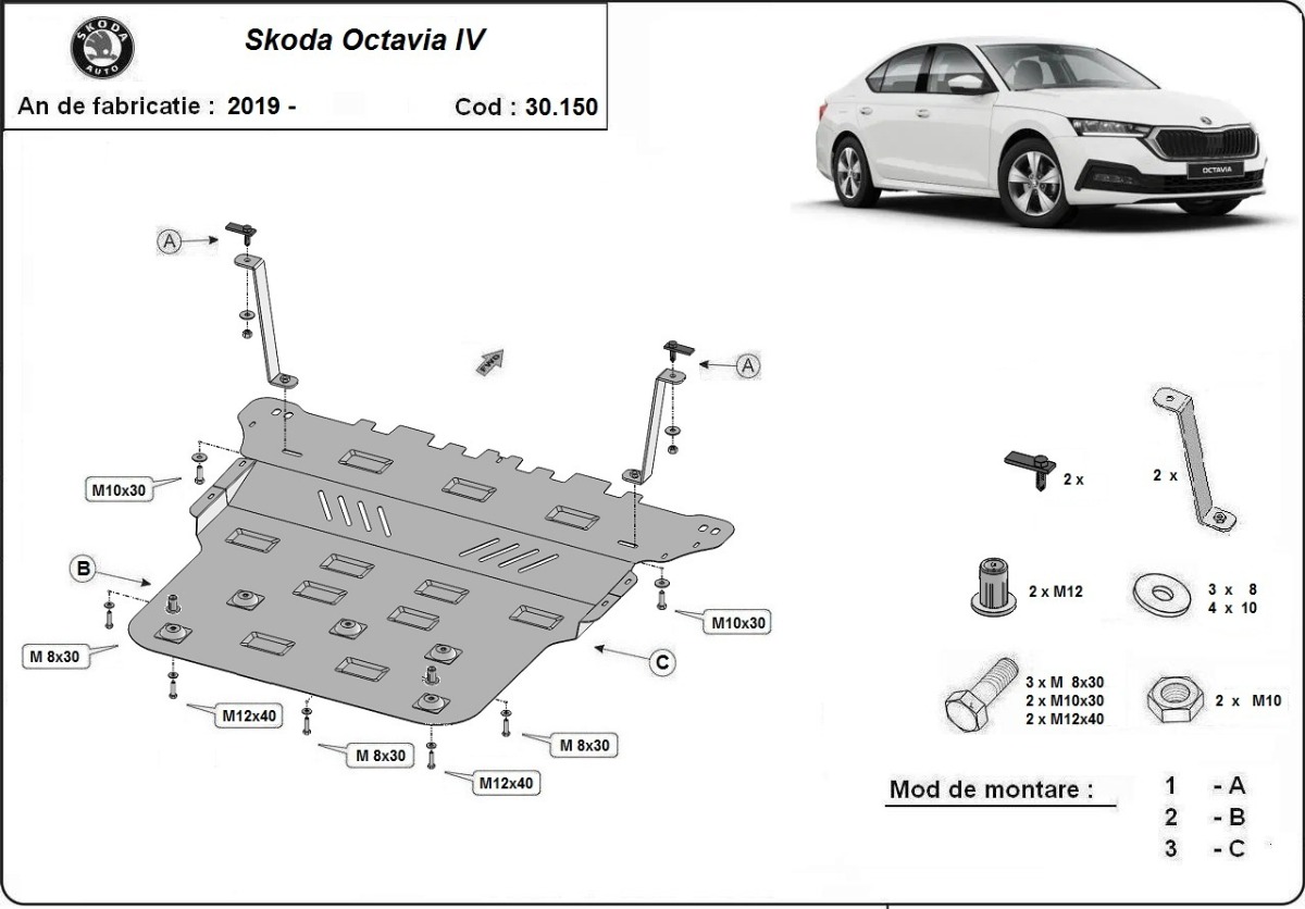 Ocelový kryt olejové vany pro Škoda Octavia 4 2019 - 2026, všechny motory