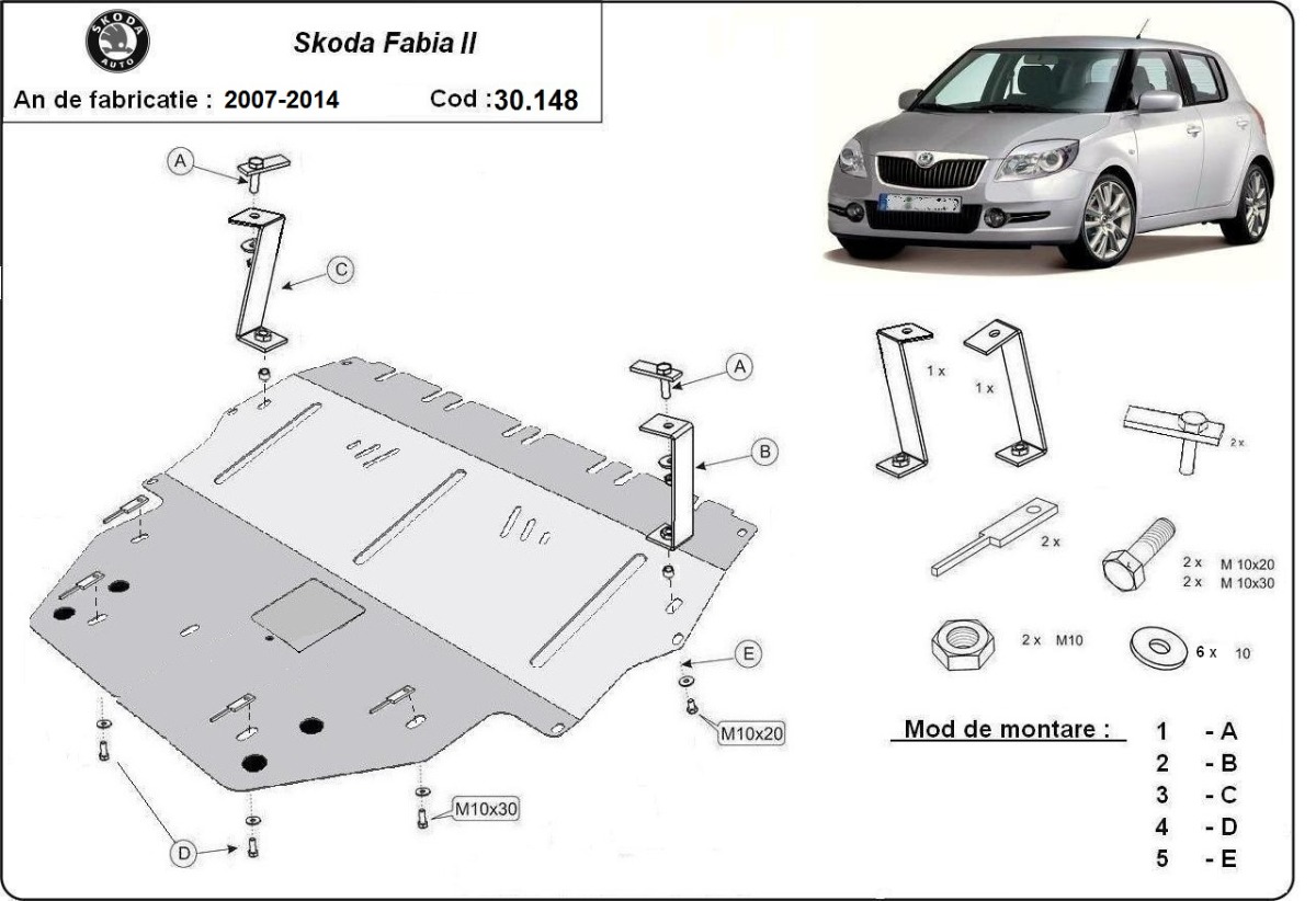Ocelový kryt olejové vany pro Škoda Fabia 2 Diesel 2007 - 2014, všechny motory