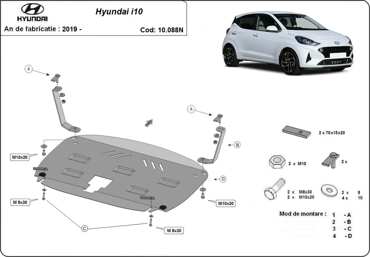 Ocelový kryt olejové vany pro Hyundai i10 2019 - 2026, všechny motory